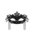 Black half face rhinestone masquerade mask with metal tassels, retro party prom face decor. - Tassel Mask - Black