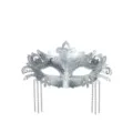 Silver masquerade mask, gorgeous half face metal party mask with rhinestones and hanging chains. - Tassel Mask - Silver