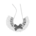 Cute lace pet bib with black polka dot ruffle and checkered bow, perfect for cats and dogs decoration. - Black