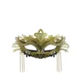 Black and gold masquerade mask with sparkling rhinestones, phoenix tail and metal tassels. - Tassel Mask - Gold & Black