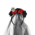 Halloween skull headband with red black roses and lace veil for party festival holiday hair hoop - One Size / Rose Headband - Black & Red with Skull
