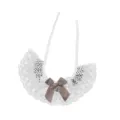 Cute cat cotton lace pet collar with brown plaid bow and polka dot ruffles for cats dogs - Coffee