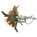 Pfauenfeder Spitzen Maskerade Maske mit Strass und Kette fuer die Halloween Party. - Einäugige Pfauenfeder Maske / Gold