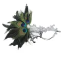 Exquisite Pfauenfeder-Spitzen-Maskenballmaske mit funkelnden Strasssteinen und Perlenkette Party. - Einäugige Pfauenfeder Maske / Silber