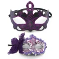 Carnavalsmasker set feest rekwisieten glitter kant vlinder maskers vrouwen mannen - Bloemenkroon Vlinder Set / Paars