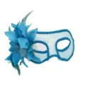 Masque de bal en dentelle bleue avec fleur et plumes sur le côté pour fête costume - Masque à Fleur Latérale - Bleu