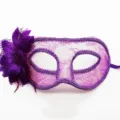 Masque en dentelle violette avec fleur plume pour bal de fête halloween déguisement - Masque à fleur latérale - violet
