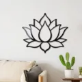 3D Lotus Acrylic Mirror Wall Sticker Modern Home Decor Self-Adhesive Art Wall Decal - Size L / Black