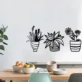 3D acrylic mirror potted plant wall stickers, modern home decor art for living room. - Size S / Black