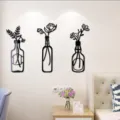 3D acrylic mirror wall stickers, black vase and flower art decor for home bedroom living room. - Size S / Black