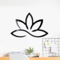 Detailed shot of black 3d acrylic mirror lotus wall sticker in home desktop decor setting. - Size L / Black