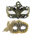 Ensemble de masques de bal masqué exquis avec couronne et papillon idéal pour fêtes et soirées. - Ensemble Papillon Couronne Florale / Or