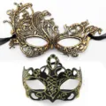 Set di maschere di carnevale mezzo viso pizzo dorato corona nera festa di Halloween - Fenice con corona - Set oro