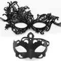 Conjunto de máscaras de encaje negro para fiesta, antifaz de medio rostro Halloween. - Fénix con corona - Set negro