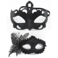 Zwarte maskerbal masker set voor vrouwen, elegante kroon en vlinder kant rekwisieten. - Bloemenkroon Vlinder Set / Zwart