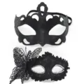 Ensemble de masque de bal masqué en dentelle noire avec papillon et couronne pour fête. - Couronne papillon - Ensemble noir