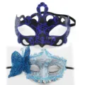 Ensemble de masques de bal masqué avec couronne pailletée bleue et dentelle papillon. - Couronne papillon - ensemble bleu