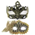 Ensemble de masques de bal avec masque filigrane paillete or noir et dentelle papillon. - Tiare papillon - Ensemble noir et or