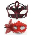 Ensemble de masques de bal, masque à paillettes rouge noir et masque dentelle papillon. - Ensemble Papillon Couronne Florale / Rouge