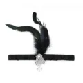 1920s Gatsby vintage feather headband with black elastic band and sparkling rhinestone tassels. - Silver Beads - Roman Black Headband 1