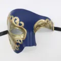 Venetiaans heren masker mascarade half gezicht retro goud blauw cosplay halloween kostuum prop - Fantoom - Goud-donkerblauw