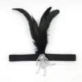 Vintage 1920s black feather headband flapper hair accessory with beaded rhinestone fringe. - Silver Beads - Roman Black Headband