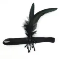 1920s vintage black feather headband gatsby party hair accessory beaded headpiece - Black Beads - Roman Black Headband