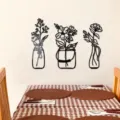 Acrylic mirror wall stickers featuring three floral vase designs for home decor and living room. - Size L / Black