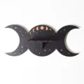 Bohemian wooden moon phase wall shelf black crystal display rack for home decor room organization. - MZ239