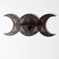 Bohemian triple moon wooden wall shelf for crystal and jewelry storage home decor detail view - MZ240