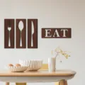 Ensemble de décoration murale en bois couverts et EAT, parfait pour cuisine et salon. - Modèle MZ183B : Grain de bois de noyer