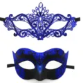 Blue masquerade lace and glitter masks set for party carnival dancing event festival. - Jazz Lily Blue Set