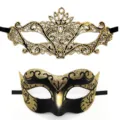 Masquerade mask set black gold lace carnival party eye masks costume accessories for women couples - Jazz Lily Gold Set