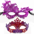 Set de máscara de mascarada, antifaz rosa de encaje y máscara roja de corona para fiesta. - Fénix corona - Set morado y rojo