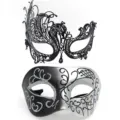 Exquisito juego de máscaras de mascarada con filigrana negra y diseño plateado elegante. - Fénix de punta plana - conjunto de hierro negro y plata