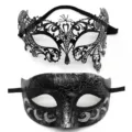 Halloween αποκριάτικη μεταλλική μάσκα μισού προσώπου στρας μαύρο πάρτι ματιών σετ για γυναίκες. - Ομορφιά με 7 διαμάντια - Σετ από σίδηρο σε μαύρο και ασημί