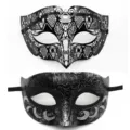 Σετ αποκριάτικων μασκών Halloween, μαύρες μεταλλικές και γκλίτερ μάσκες μισού προσώπου για πάρτι. - Ομορφιά με επίπεδη κορυφή - Σετ από σίδηρο σε μαύρο και ασημί