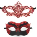 Carnival fiesta máscara de mascarada encaje purpurina pareja conjunto rojo negro - Conjunto Rojo Lirio Jazz