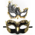 Ensemble de masques de bal masqué noir et or, masque demi-visage en strass pour fête. - Set Poudre Libre Phénix Jazz / Noir & Or