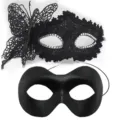 Maskenball Masken Set schwarze Spitzen Schmetterling Maske und Party Zorro Augenmaske - Zorro-Schmetterling-Set in Schwarz