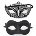 Ensemble de masques de bal venicien en metal avec strass et loup noir paillete elegant. - Set Flèche Jazz / Noir