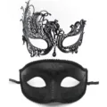 Ensemble de masques de bal masqué noir Halloween fête métal strass masques yeux - Beauté phoenix - Ensemble métal ciselé noir