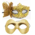 Goldenes Maskenball Masken Set mit Schmetterling und Glitzer-Spitze für Party und Kostüm. - Zorro-Schmetterling - Goldenes Set