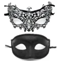 Ensemble de masques de bal masqué noirs, métal strass et masques de fête scintillants. - Beauté étoilée - Ensemble fer noir