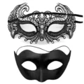 Ensemble de masques noirs, masque papillon en métal strass et masque domino simple. - Double Cornes Couplet Supérieur / Noir