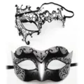 Exquisito juego de máscaras de fiesta con metal cortado, diamantes y purpurina. - Conjunto Ojo Único Jazz / Negro Plata