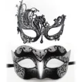 Mascarilla de fiesta de disfraces conjunto pareja media cara brillo diamantes negro chic - Set Fénix Jazz / Negro Plata