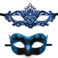 Blue and black masquerade masks set, lace and glitter styles for party ball events. - Jazz Lily Lake Blue Set