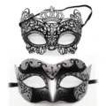 Set de máscaras de mascarada con una máscara de metal con corona de diamantes y máscara de purpurina. - Set Corona Jazz / Negro Plata