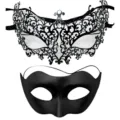 Ensemble de masques noirs filigrane en métal avec strass et simple loup pour fête - Double Cornes Étoilées / Noir